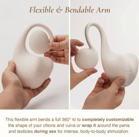 Product showing a flexible arm being bent by hands with text describing its customization capabilities.