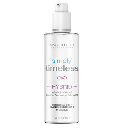 Wicked Sensual Care 'Simply Timeless Hybrid' lubricant bottle on a white background