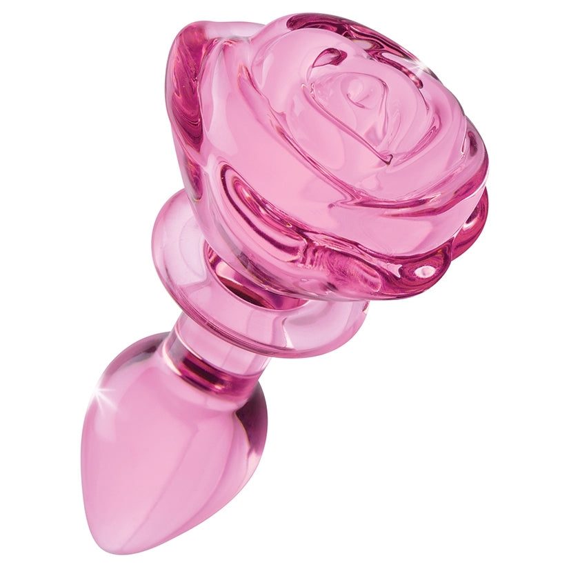 Pink Rose Glass Anal Plug-Small