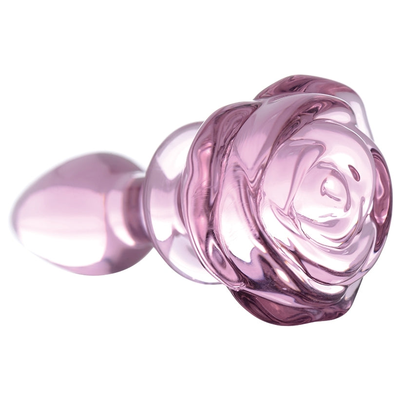 Pink Rose Glass Anal Plug-Small