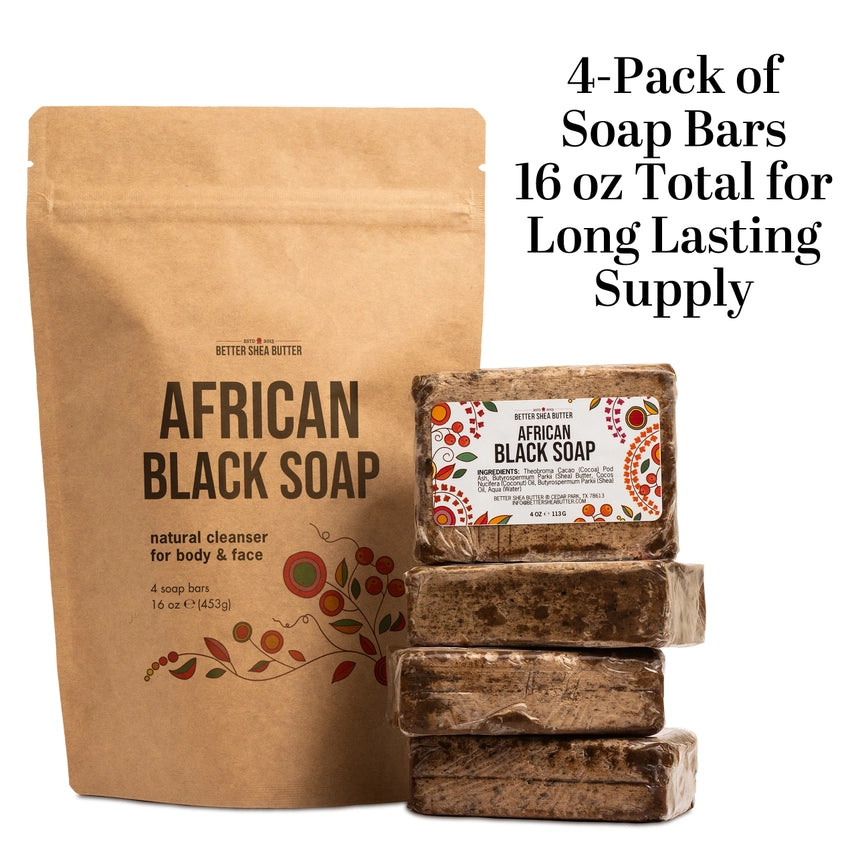 Authentic African Black Soap 4-Pack, 100% Natural Soap