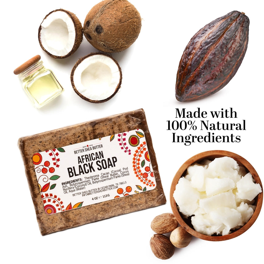 Authentic African Black Soap 4-Pack, 100% Natural Soap
