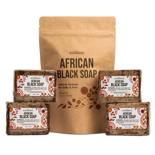 Authentic African Black Soap 4-Pack, 100% Natural Soap