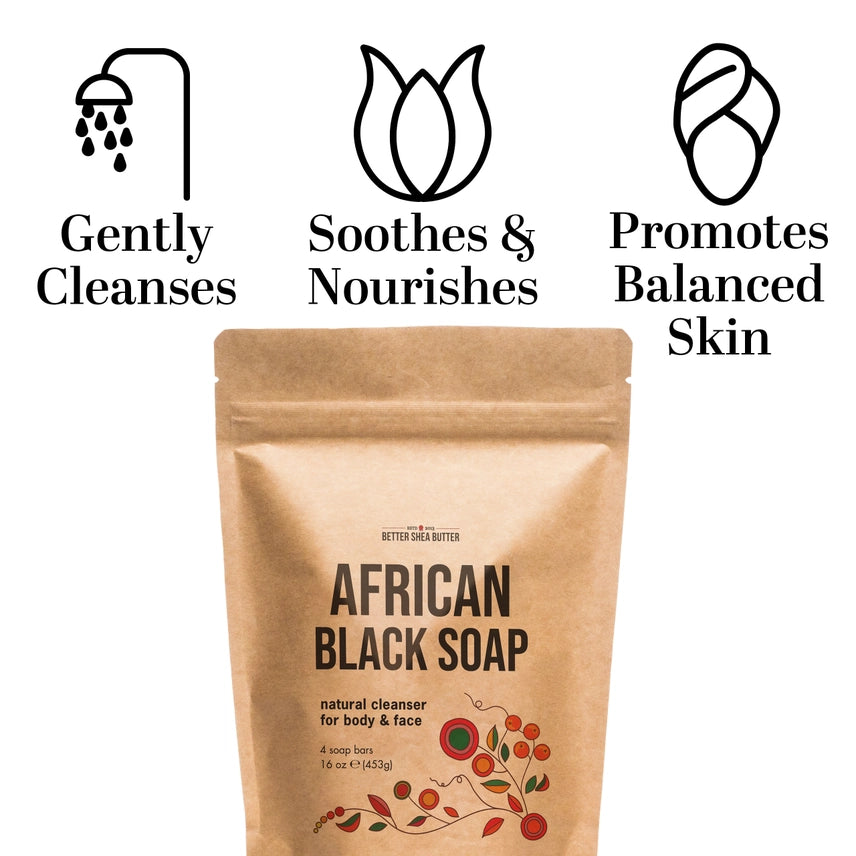 Authentic African Black Soap 4-Pack, 100% Natural Soap